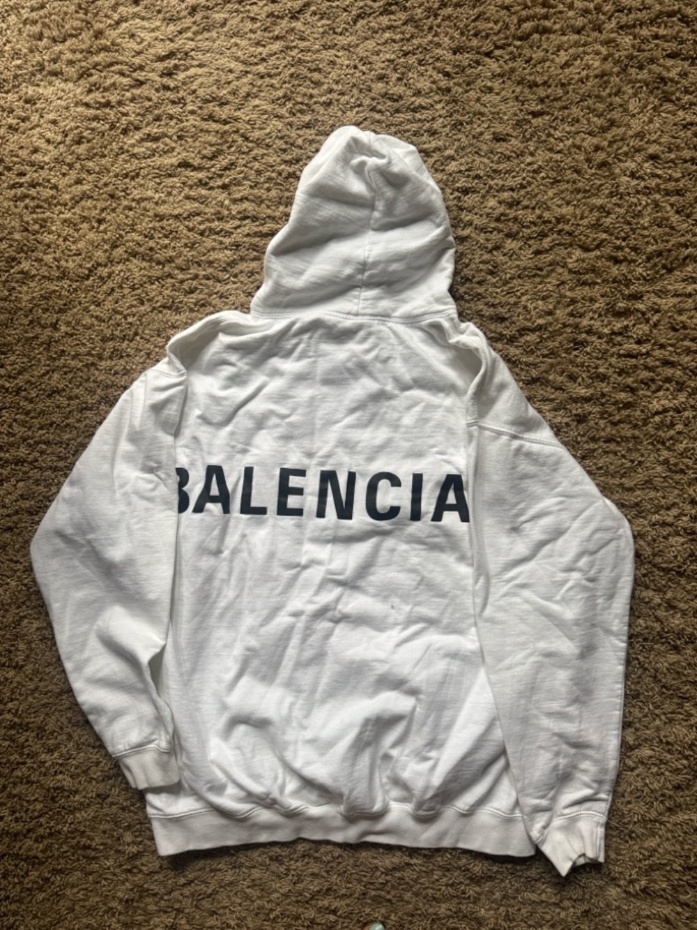 Men' White Hoodie XL with Black Logo Across Back . in good condition.